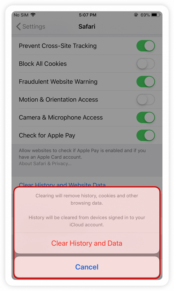 Clear history and website data